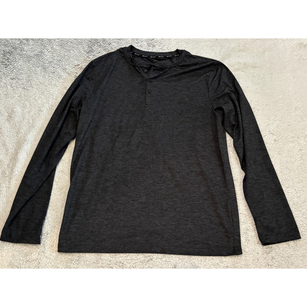 Gaiam Mens Long Sleeve Henley Shirt Charcoal Gray Heather Space Dye Top Size XL
